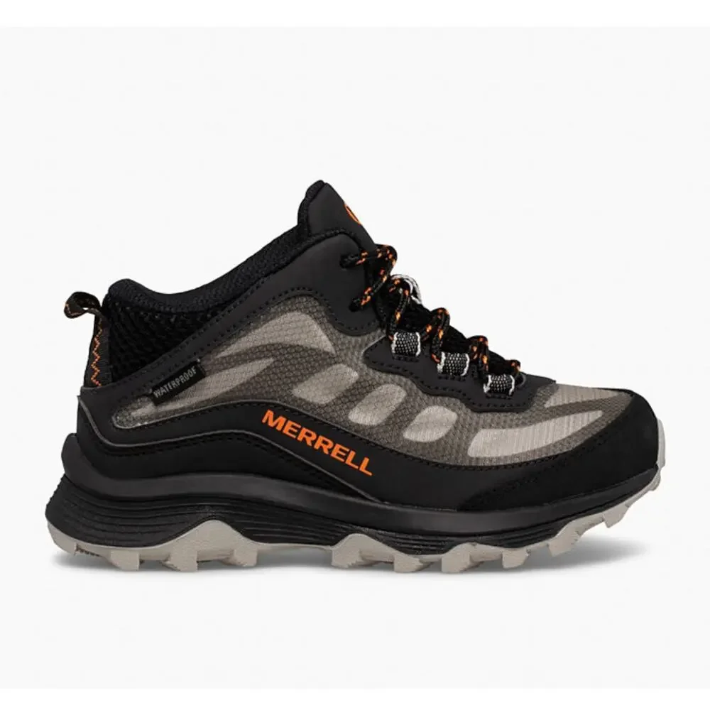 Merrell Kids Black and Gray Waterproof Hiking Boots with Orange Accents